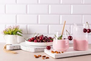 cherry smoothie, cherry pork glaze, cherry drinks, cherry chia pudding